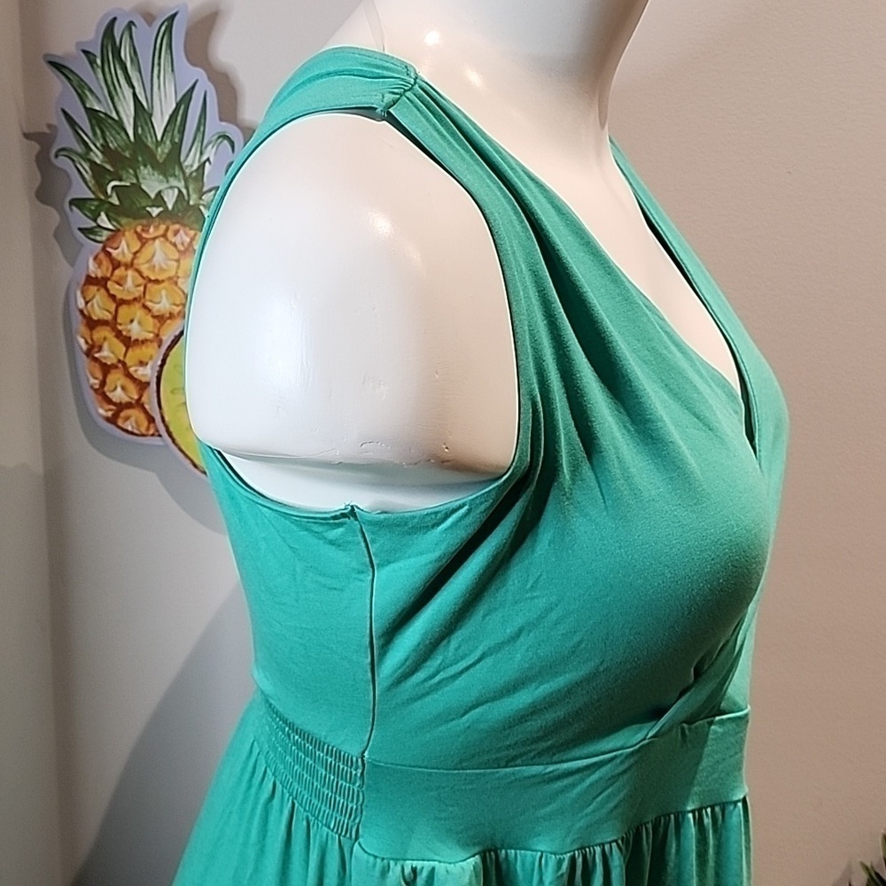 Ava & Viv - Women's V-Neck A-Line Maxi Dress in Aqua Green - Picture 9 of 11